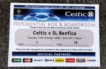 Bilet L. Mistrzów Celtic Benfica loża prezydencka