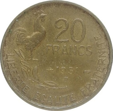 Francja 20 francs 1951 B, KM#917.2