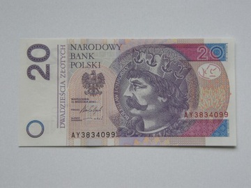 20 zł złotych 2016 UNC z paczki seria AY