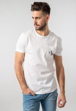 Nowy T-shirt męski CK Calvin Klein biały kieszonka