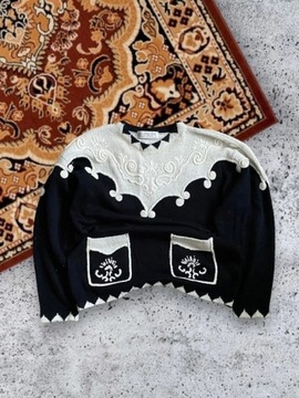 Vintage sweter babciny z kieszeniami