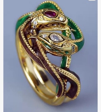 Złoty pierścionek, podwójny wąż, STYL WIKTORIAŃSKI