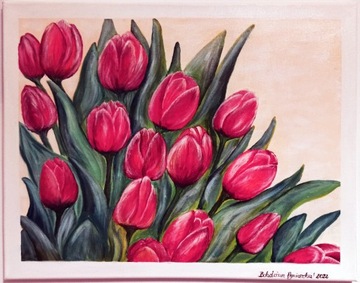 Zywy natura tulipany malowany na płutnie farbami