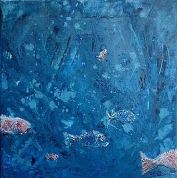 Obraz ręcznie malowany Rybki Morze 20x20