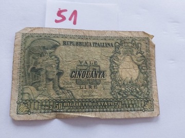 Banknot, Włochy, 50 Lire, 1951,