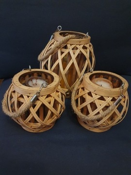 Lampiony drewniane bambusowe komplet 3 sztuki