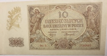 Banknot 10 Złotych,1940 rok ,seria L