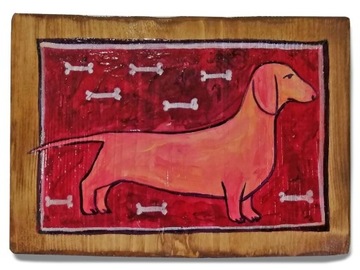 Jamnik - ręcznie malowany pies na desce