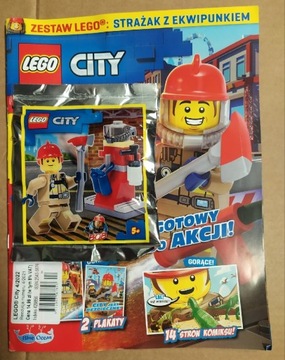 Lego City figurka strażak Bob z ekwipunkiem.