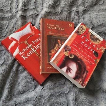 3 książki: "Świat Zofii", "Szachista", "Konklawe"