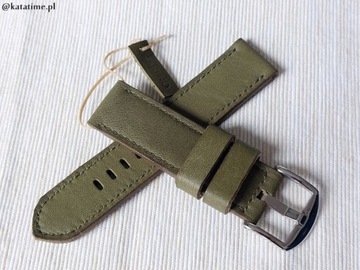 PASEK DO ZEGARKA 22 mm KHAKI szyty ręcznie skóra 