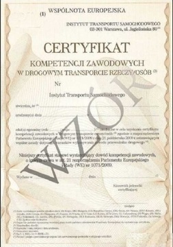 Użyczenie Certyfikatu Kompetencji Zawodowych 