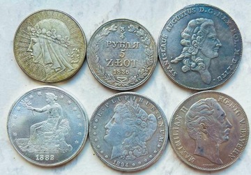 Stare Monety 6 Polska Niemcy USA Rosja Talar II RP Zabory Liberty Morgana