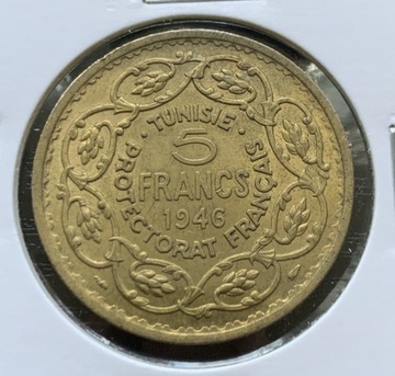 Tunezja 5 franków, 1365 (1946) stan!!!