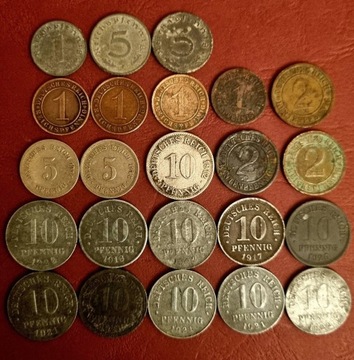 1,2,5,10 pfennig 1917-1932 r,1941-1944 - 23 sztuki