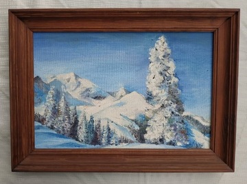 Pejzaż zimowy - Góry Zima - obraz olej Jerzy Knop