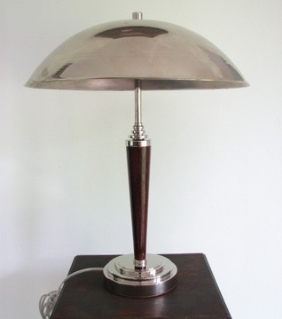 Oryginalna lampa mosiądz niklowany drewno dębowe 