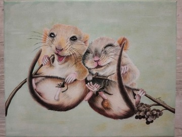 obraz ręcznie malowany myszki 30x24cm