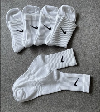 Nike Wysokie Białe Skarpety 36/39(5 par)
