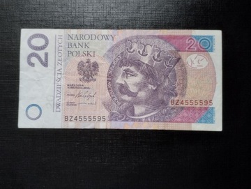 Banknot 20 złotych ciekawy numer BZ4555595