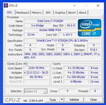 Intel Core i7-3720QM socket PGA 988B PGA G2