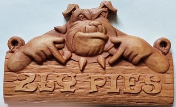 Zły Pies , Płaskorzeźba, 3D, drewno 