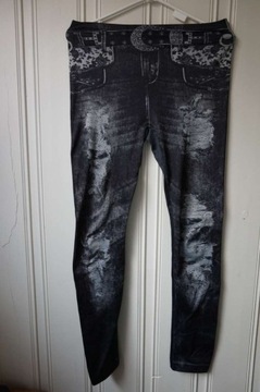 Czarne ocieplane legginsy a la jeans xs 34 spodnie