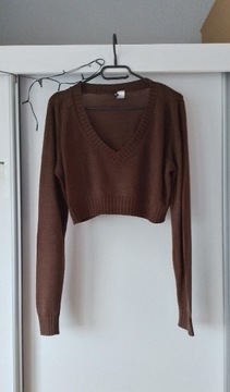 Krótki brązowy sweter damski H&M rozm.M