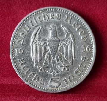 5 Reichs Mark Hindenburg 1936 rok literka A