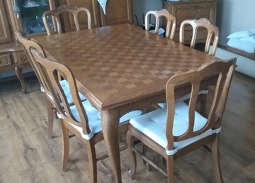 Stylowy stół + 6 krzeseł dębowy ala Ludwik