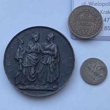 Powstanie Listopadowe: 10 + 3 Grosze + medal 1831.