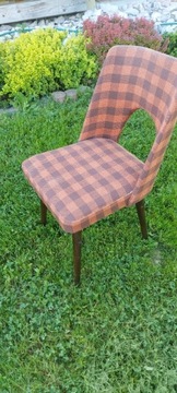 Krzesło vintage,kratka,ciemnobrazowe nogi