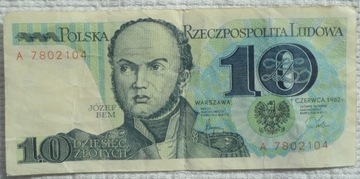 zł 10 złotych 1982 Seria A Generał Józef Z. Bem