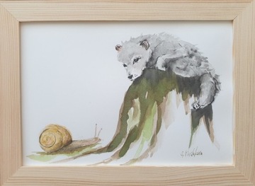 Obraz ręcznie malowany "Wilk"+rama ślimak