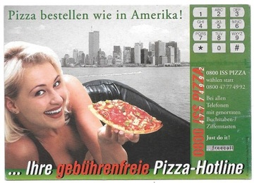 Pocztówka reklamowa -  Pizza - wieże WTC Nowy Jork