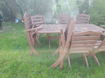 Meble ogrodowe solidne drewniane 8 krzeseł