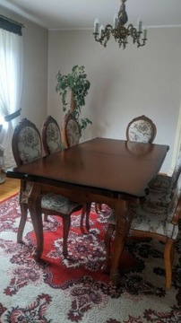 Stół drewniany stylowy ludwik + 8 krzeseł 