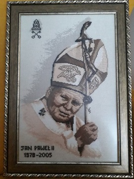 Papież Jan Paweł II - obraz haft krzyżykowy