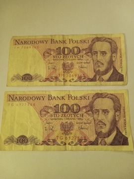 2 Banknoty PRL 100 zł TM i TG z 1988 r.