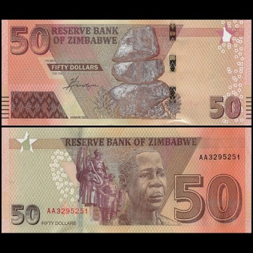 50 DOLARÓW - ZIMBABWE, 2020 rok, stan UNC