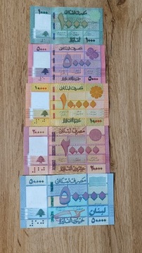 Zestaw Liban - 1 - 5 - 10 - 20 - 50000 Livres UNC 