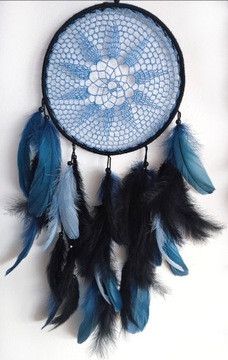 Łapacz snów czarny niebieski handmade dreamcatcher