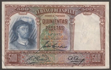 Hiszpania 500 peset 1931 - de Elcano