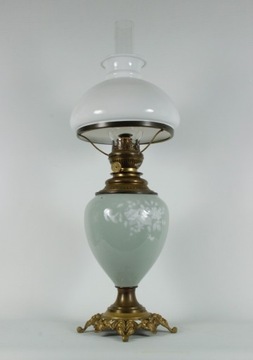 Lampa naftowa porcelana pastelowa kon.XIXw
