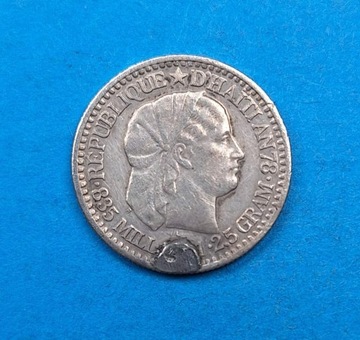 Haiti 10 centymów rok 1881, srebro 0,835