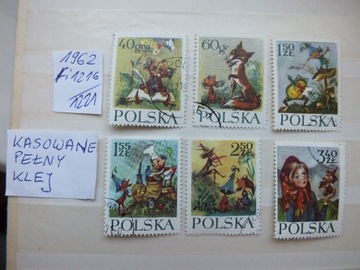 6szt. znaczki seria Fi 1216 Polska 1962r. BAJKI klej