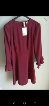 Sukienka H&M S 36 38 bordo NOWA 