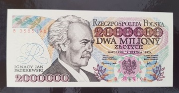 2000000 ZŁOTYCH 1992 rok SERIA  B3585198 UNC