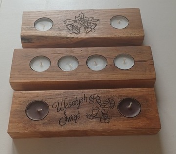 Świecznik drewniany dąb 2 tealight personalizacja