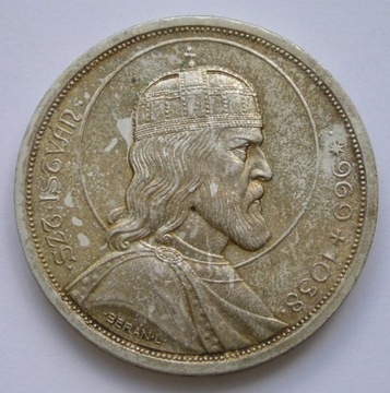 Węgry 5 pengo 1938 - Święty Stefan - srebro